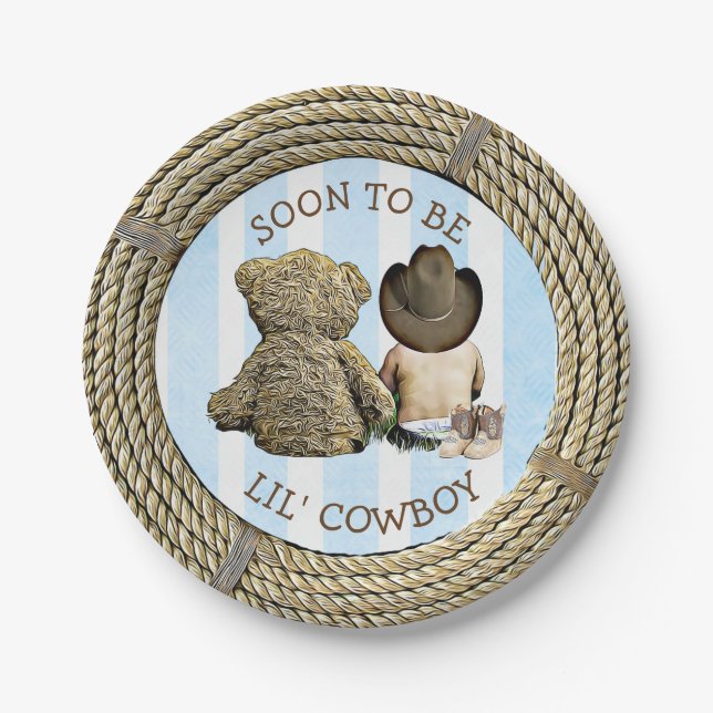 Assiettes En Carton Bientôt être Lil' Cowboy Baby shower Plaques de gâ (Devant)