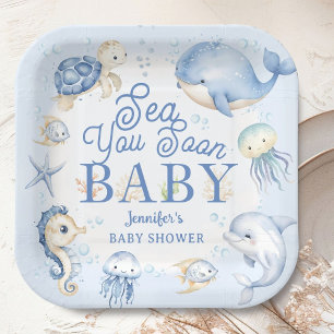 Assiettes En Carton Bientôt sous l'océan Baby Shower Garçon Bleu 