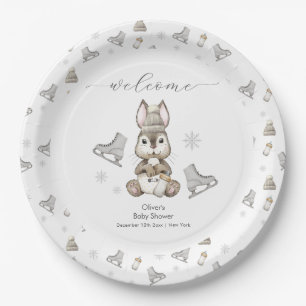 Assiettes En Carton Bienvenue à la Baby Shower Patin à Glace Lapin d'H