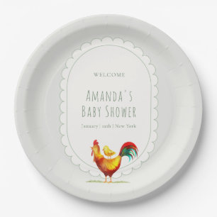 Assiettes En Carton Bienvenue à la Baby Shower Sage Cottagecore Coq Po