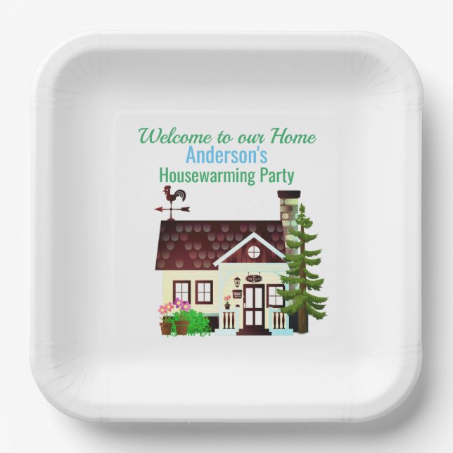 Assiettes En Carton Bienvenue à notre fête de pendaison de crémaillère (Recto)