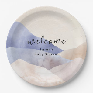 Assiettes En Carton Bienvenue au Baby shower de montagne Watercolor mo