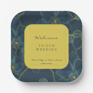 Assiettes En Carton Bienvenue au Mariage d'orchidée bleu doux