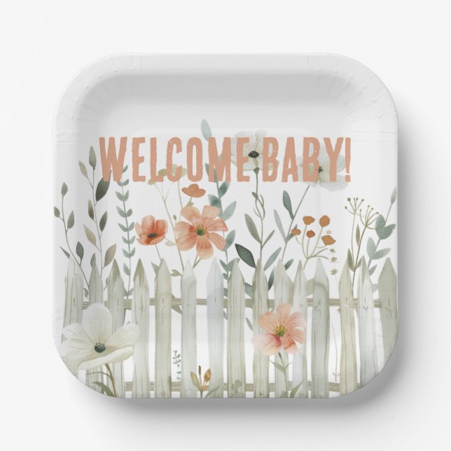 Assiettes En Carton Bienvenue Baby Country Farm Plaque en papier flora (Recto)