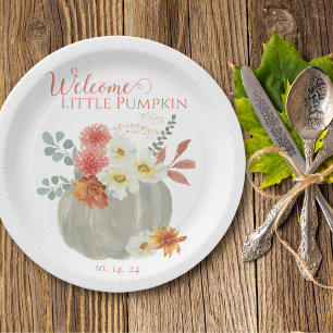 Assiettes En Carton Bienvenue Baby shower d'aquarelle Little Citrouill