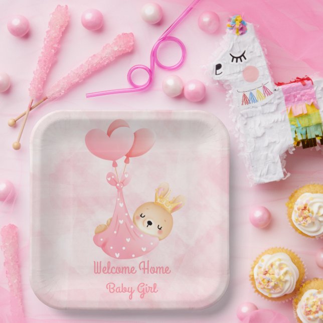 Assiettes En Carton Bienvenue bébé fille (Fête)