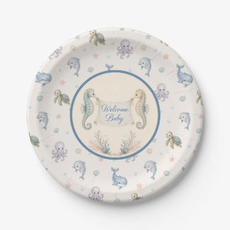 Assiettes En Carton Bienvenue Bébés Hippocampes pour Baby Shower
