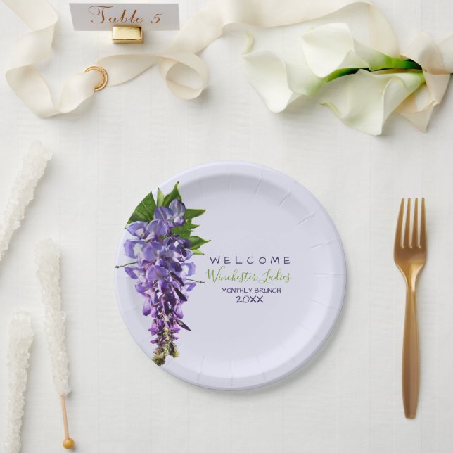 Assiettes En Carton Bienvenue Belles Fleurs de Wisteria Nom personnali (Mariage)