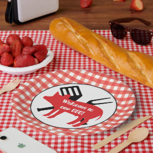 Assiettes En Carton Bienvenue dans notre plaque de papier BBQ pig part