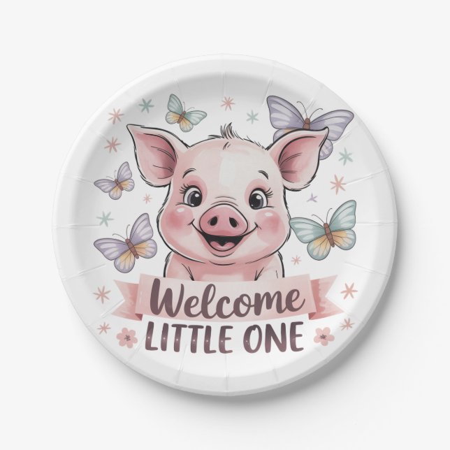 Assiettes En Carton Bienvenue Little One - Joli Baby shower de Piglet (Devant)