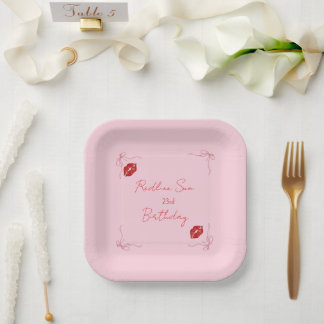 Assiettes En Carton Bienvenue moderne avec un nœud rose chic pour anni