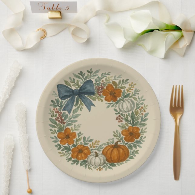 Assiettes En Carton Bienvenue Peinture de Citrouille gris couronne de  (Mariage)