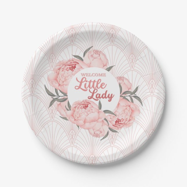 Assiettes En Carton Bienvenue Petite Dame Blush Pink Peony (Devant)