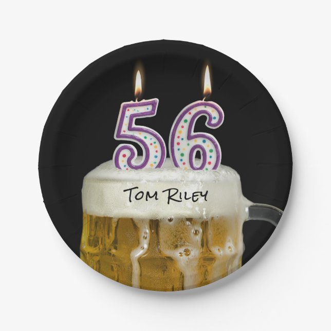 Assiettes En Carton Bière de 56e anniversaire avec bougie (Devant)