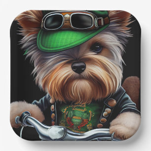 Assiettes En Carton Biewer Terrier Chien Conduisant Vélo Saint-Patrick
