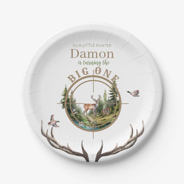 Assiettes En Carton Big One Hunting First Birthday (Devant)