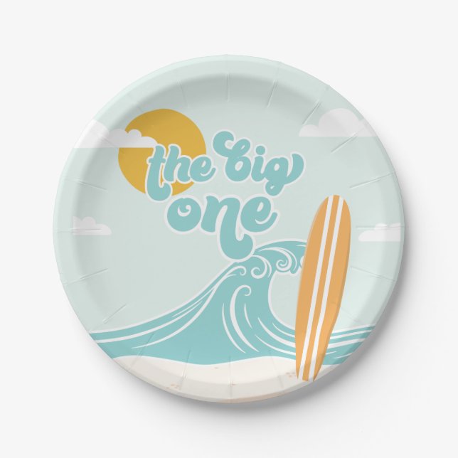 Assiettes En Carton Big One Surf Beach 1er anniversaire (Devant)