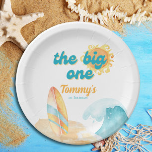 Assiettes En Carton Big One Watercolor Surboard 1er anniversaire