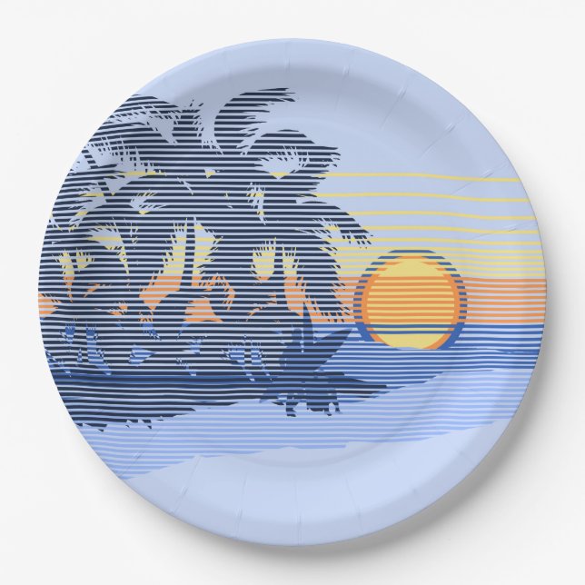 Assiettes En Carton Big Sunset Strike Hawaiian Surfer (Devant)