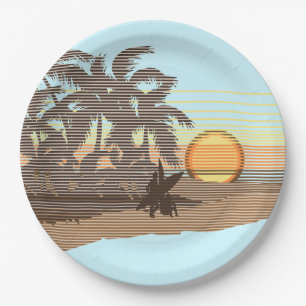 Assiettes En Carton Big Sunset Strike Hawaiian Surfer