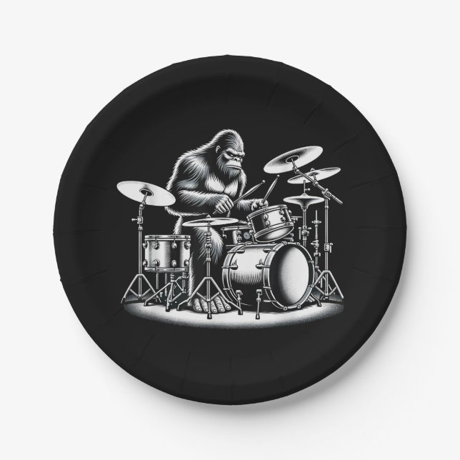 Assiettes En Carton Bigfoot Drummer Sasquatch Jouer Drums Musicien B (Devant)