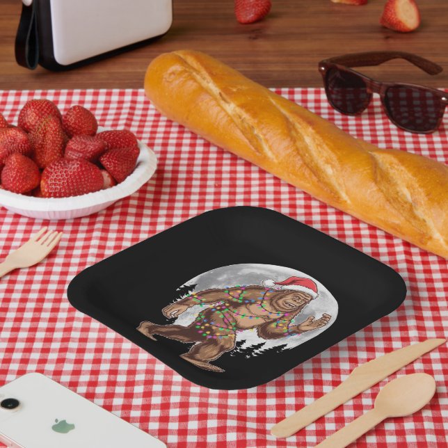 Assiettes En Carton Bigfoot Père Noël Christmas Tree Lights Xmas Sasqu (Pique-nique)