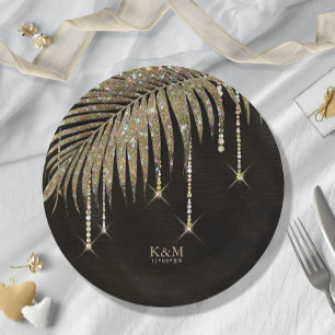 Assiettes En Carton Bijoux feuille feuille Mariage or ID830