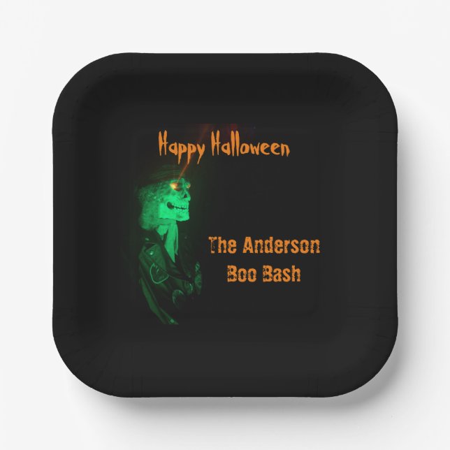 Assiettes En Carton Biker Billy Halloween Skeleton Black & Orange (Recto)