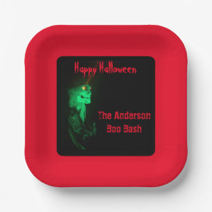 Assiettes En Carton Biker Billy Halloween Squelette sang rouge et noir