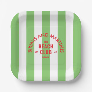Assiettes En Carton Bikinis Et Martinis The Beach Club Rayure Verte