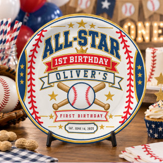 Assiettes En Carton Billet de baseball All-Star pour le 1er anniversai