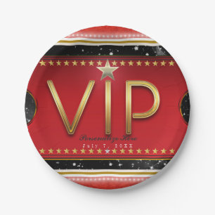 Assiettes En Carton Billet de fête VIP Black Red Gold & Silver Glam