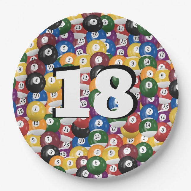 Assiettes En Carton Billiard Balls pour 18e anniversaire (Devant)
