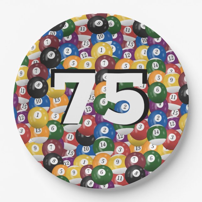 Assiettes En Carton Billiard Balls pour 75e anniversaire (Devant)