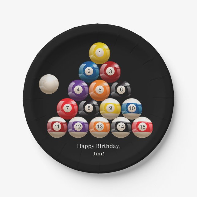 Assiettes En Carton Billiard Balls sur Noir (Devant)