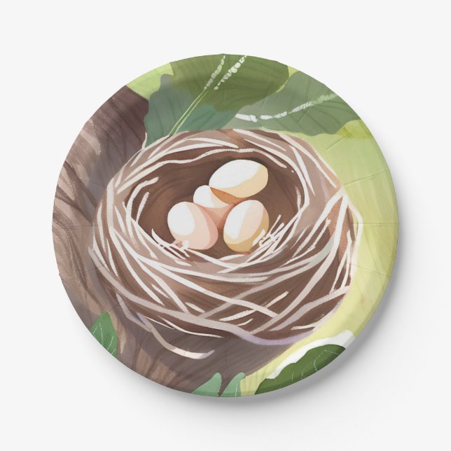 Assiettes En Carton Bird’s Nest | Watercolor Eggs Nature (Devant)