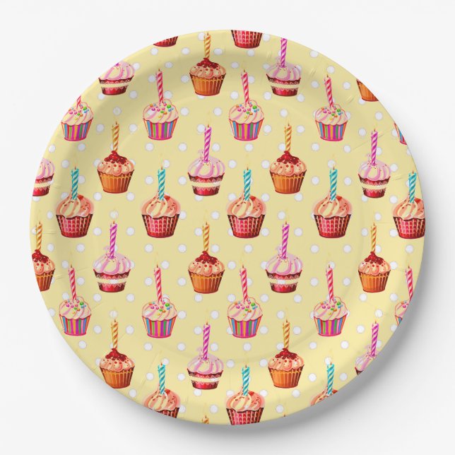 Assiettes En Carton Birthday Cupcakes and Polka Dot (Devant)