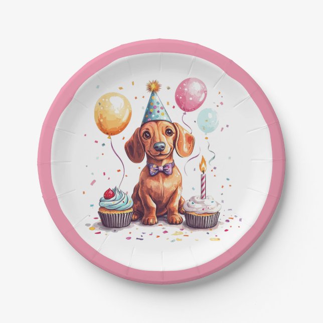Assiettes En Carton Birthday Dachshund Dogs (Devant)
