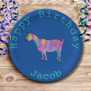 Assiettes En Carton Birthday Rainbow Goat Farm Animal Ajouter Nom Jaco