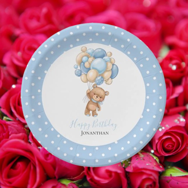 Assiettes En Carton Birthday Teddy Bear Boy Blue Balloons Poke Doke (Celebrate our little Teddy's special day with joyful memories)