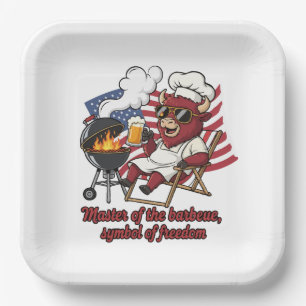 Assiettes En Carton Bison Barbecue Patriotique Drapeau USA Maître