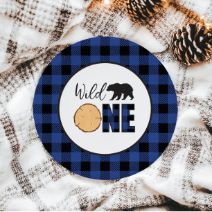 Assiettes En Carton Bison bleu Ours sauvage Plaid Premier anniversaire