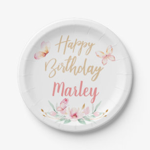 Assiettes En Carton Bisous de papillon et vœux d'anniversaire, fête d'