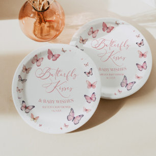 Assiettes En Carton Bisous de papillon et vœux de bébé Rose Baby Showe