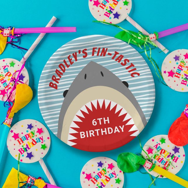 Assiettes En Carton Bite de requin n'importe quel âge Anniversaire Pla (Créateur téléchargé)