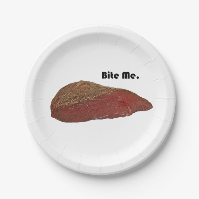 Assiettes En Carton Bite Me Funny Steak Beef Pun Joke (Devant)