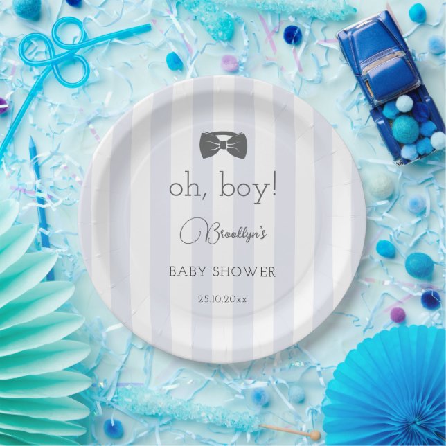 Assiettes En Carton Bitty Bow Oh Boy Baby shower (Fête)