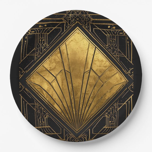 Assiettes En Carton Black and Gold Art Deco  (Devant)