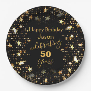 Assiettes En Carton Black and Gold Parties scintillant 50e anniversair