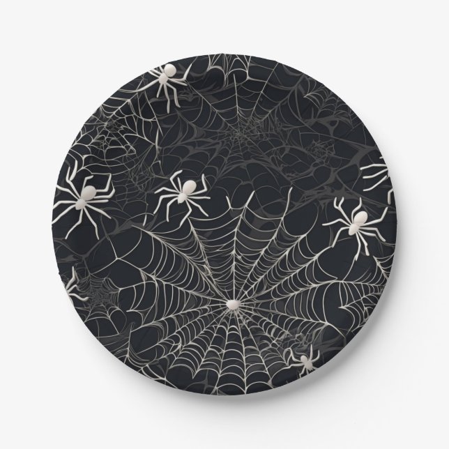 Assiettes En Carton Black and White Gothic Spider web Party (Devant)